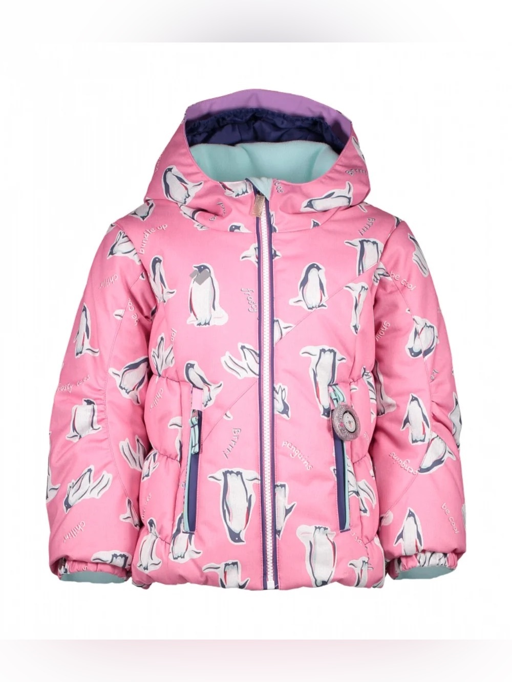 Obermeyer Cakewalk Pink Penguin Print Puffer Jacket Hood Girls Size 6 Snow